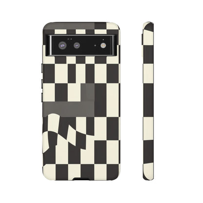 Checkerboard Wave Phone Case — Black & Cream Graphic Tough Case