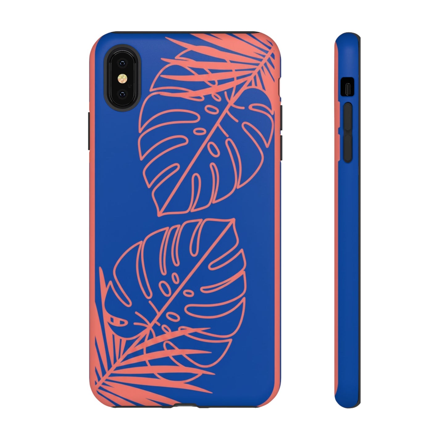 Tropical Monstera Phone Case — Blue & Coral Leaf Protective Cover
