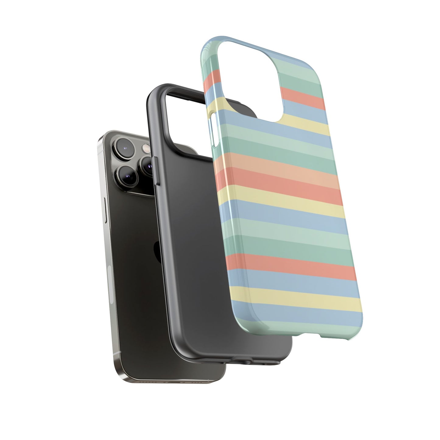 Pastel Striped Phone Case — Retro Horizontal Multi-Color Tough Case