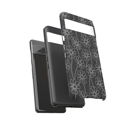 Floral Doodle Tough Phone Case — Black & Gray Daisy Pattern