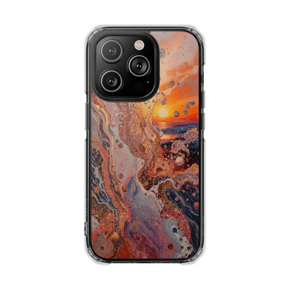 Clear Magnetic Phone Case — Abstract Sunset Resin Art