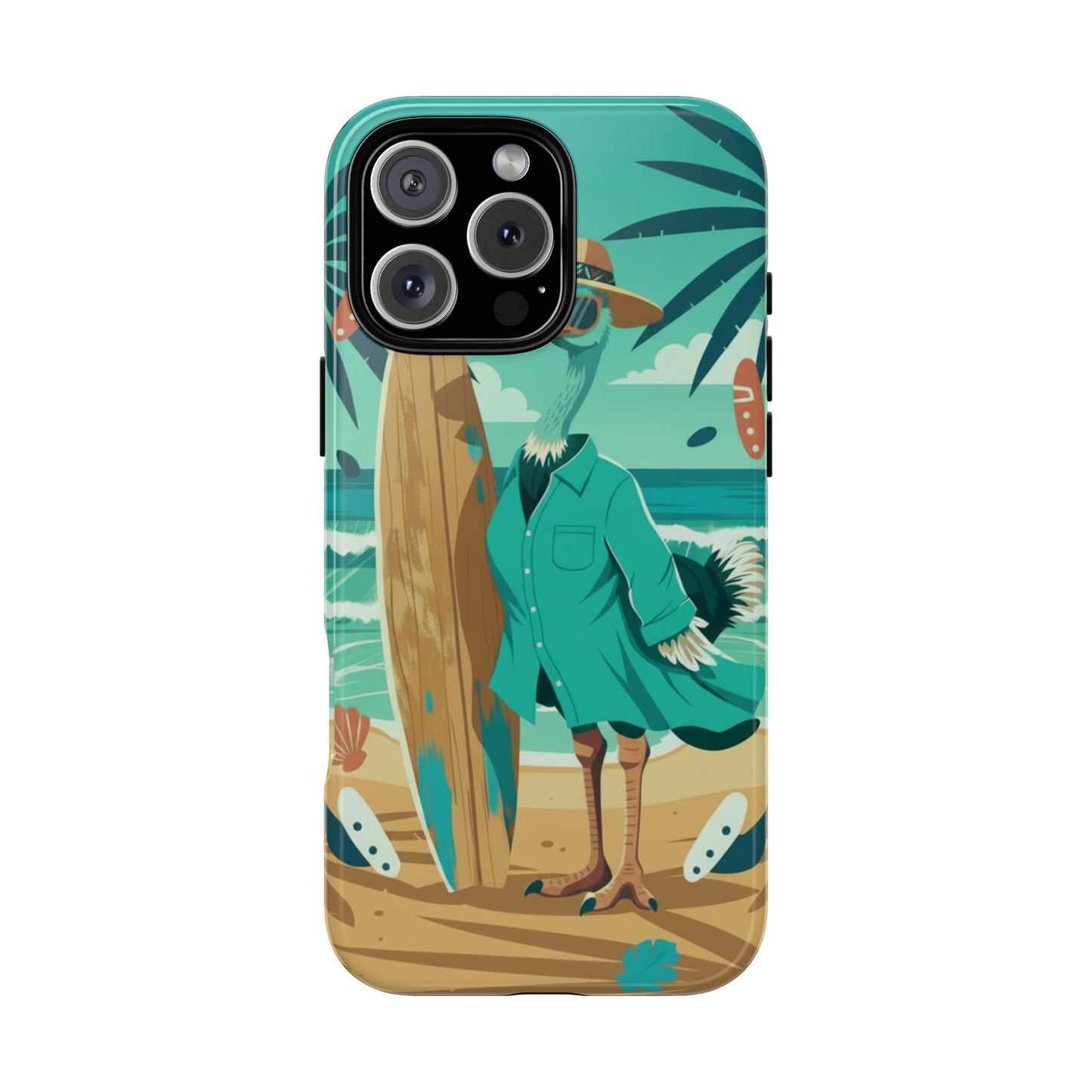 Phone Case — Retro Dressed Seagull Surfing Beach Illustration