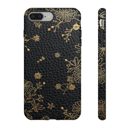 Floral Gold Foil Leather Texture Tough Phone Case