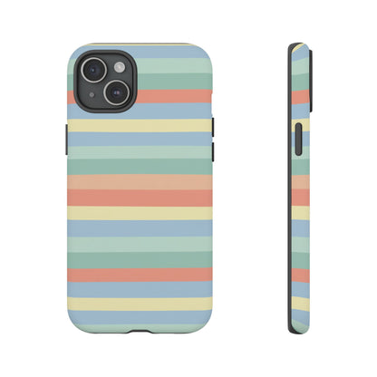 Pastel Striped Phone Case — Retro Horizontal Multi-Color Tough Case