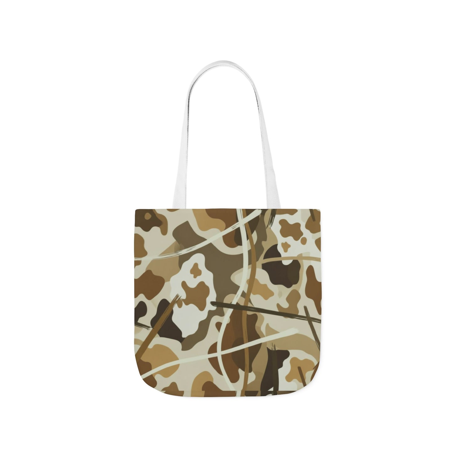 Camo Canvas Tote Bag — Beige Outdoor Pattern with 3 Color Straps