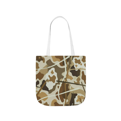 Camo Canvas Tote Bag — Beige Outdoor Pattern with 3 Color Straps
