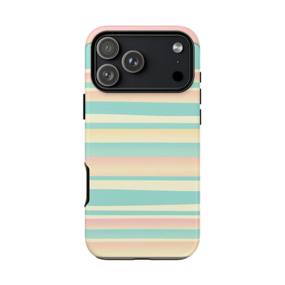 Pastel Striped Tough Phone Case — Mint, Peach & Cream Protective Cover