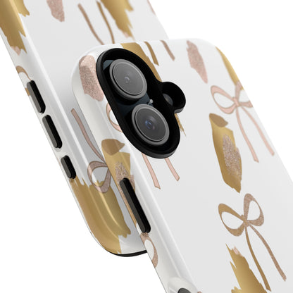 Phone Case — Gold Brushstroke & Blush Bow Pattern