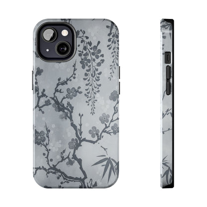 Tough Phone Case — Gray Cherry Blossom Ink Floral Design