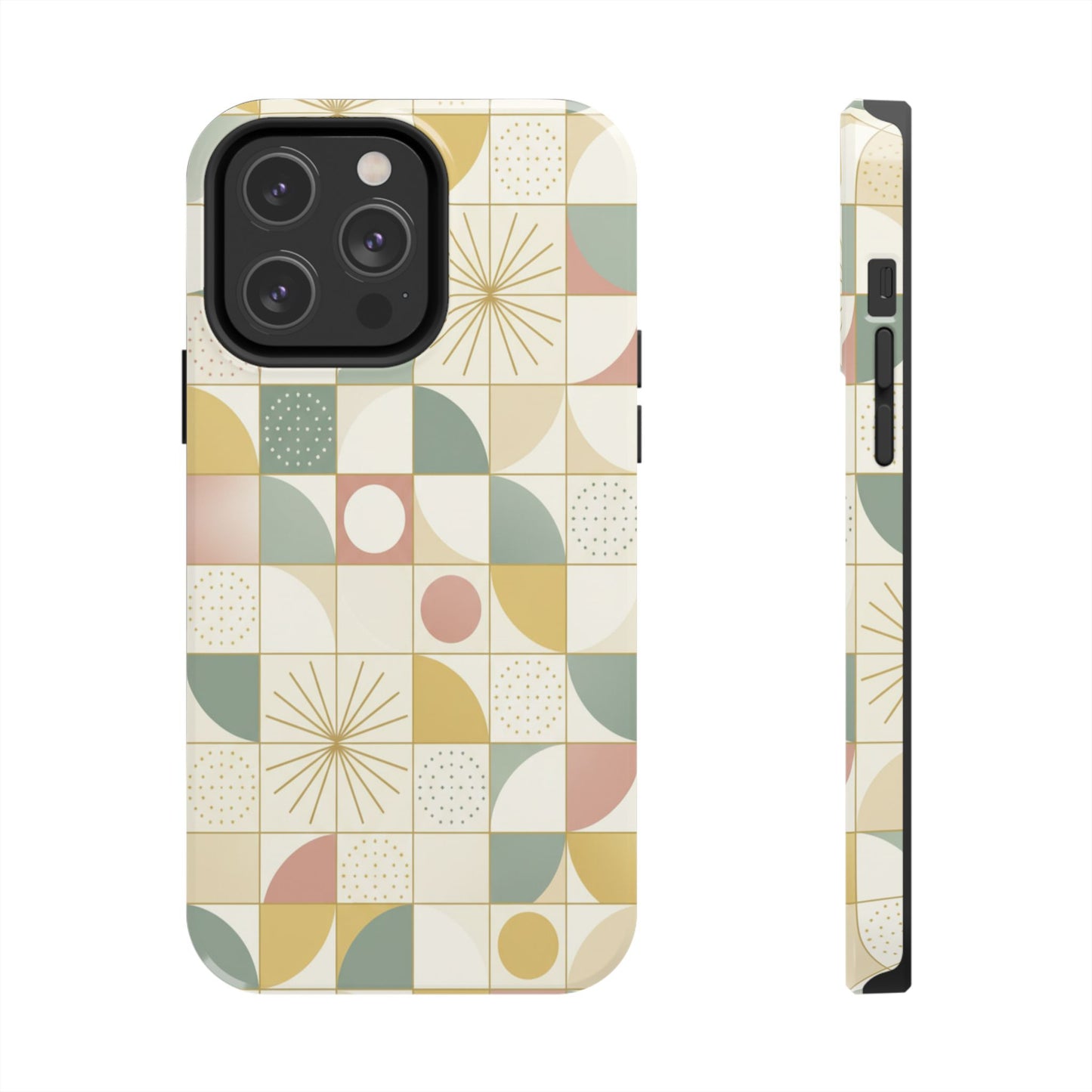 Retro Geometric Tough Phone Case — Pastel Midcentury Pattern