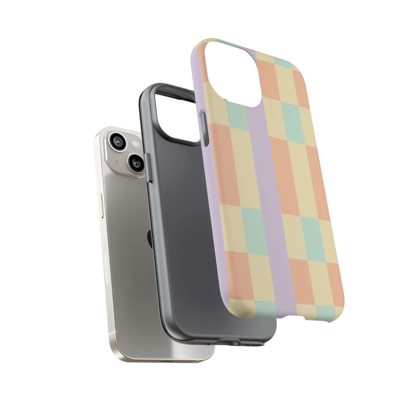 Pastel Checkered Phone Case — Retro Stripe Tough Case