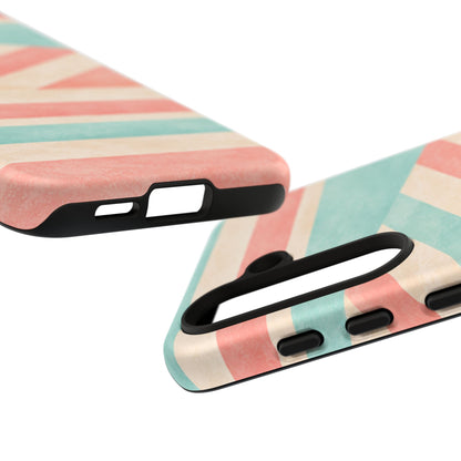 Pastel Stripes Tough Phone Case – Retro Coral & Teal Protective Cover