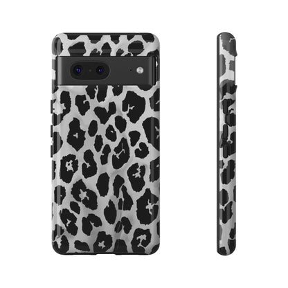 Leopard Print Tough Phone Case – Black & White Animal Pattern Protective Cover