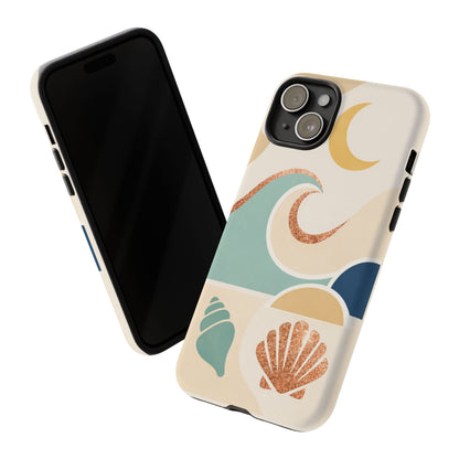 Sea Breeze Tough Phone Case — Retro Waves & Shells Design