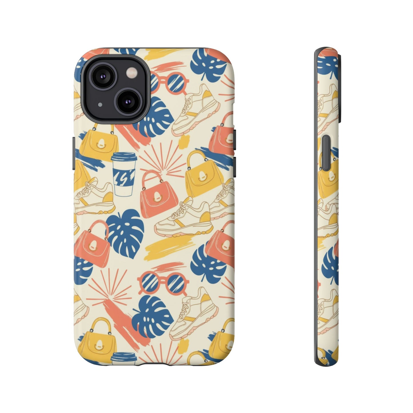 Tough Cases: Retro Summer Pattern Phone Case – Sunglasses, Sneakers & Tropical Leaves