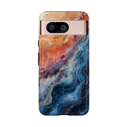 Marbled Galaxy Tough Phone Case — Abstract Blue & Coral Protective Cover