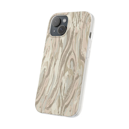 Neutral Marble Swirl Flexi Phone Case — Beige Abstract Protective Cover