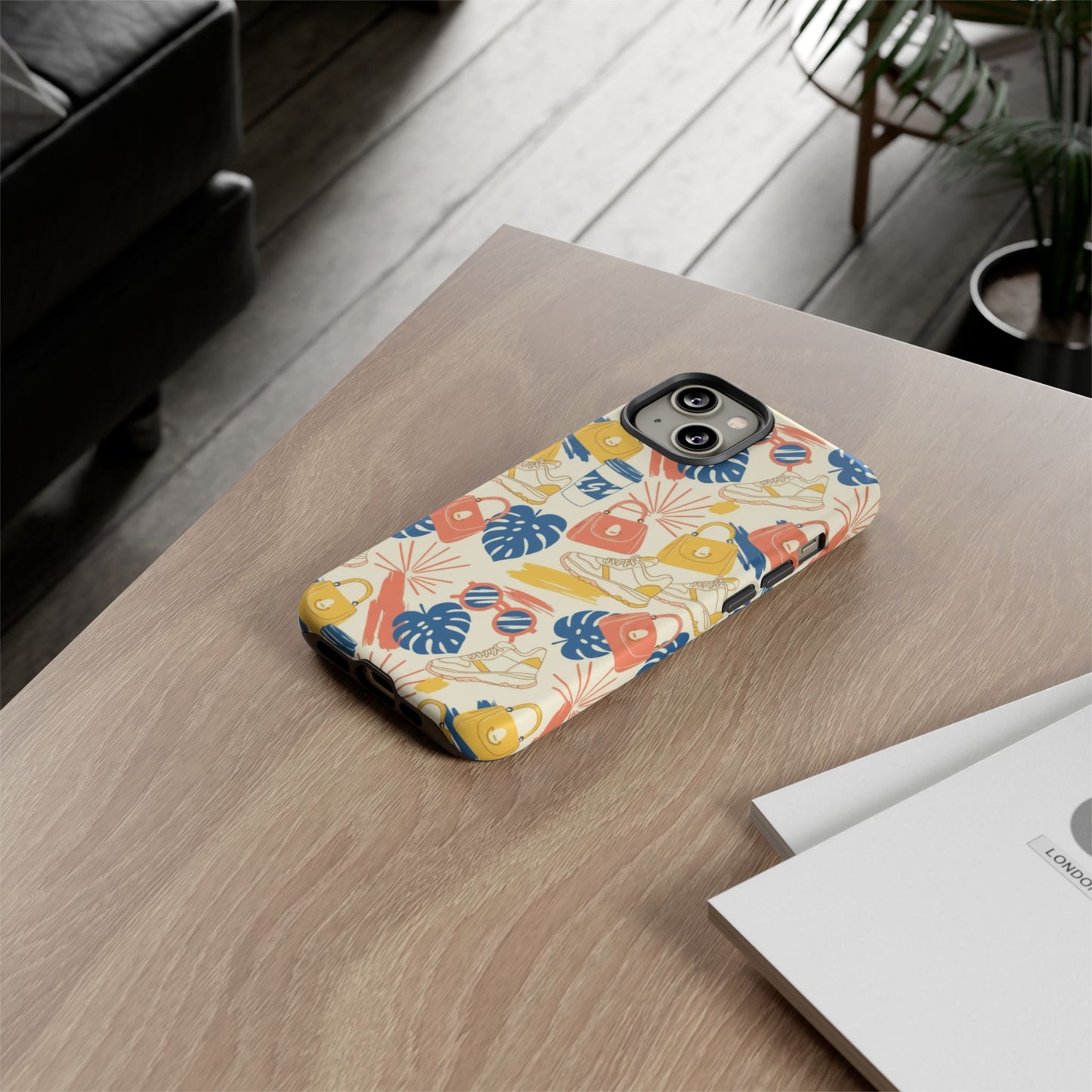 Tough Cases: Retro Summer Pattern Phone Case – Sunglasses, Sneakers & Tropical Leaves