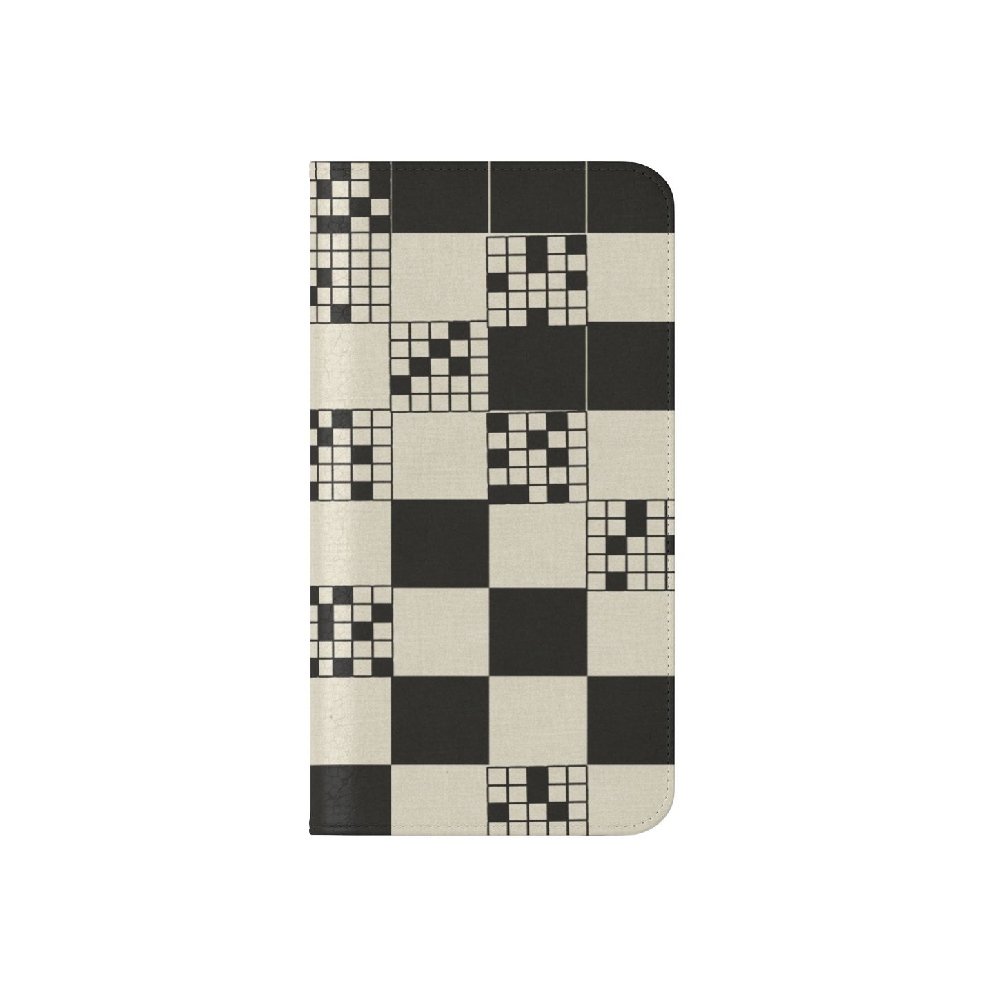 Checkerboard Flip Phone Case – Retro Black & Cream Geometric Wallet Case