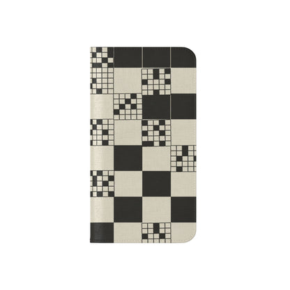 Checkerboard Flip Phone Case – Retro Black & Cream Geometric Wallet Case