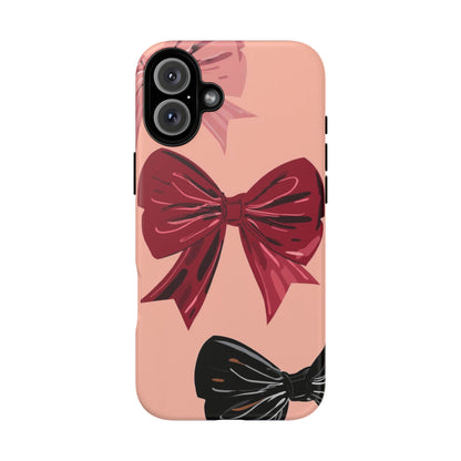 Bow Pattern Tough Phone Case — Pink, Red & Black Decorative Bows