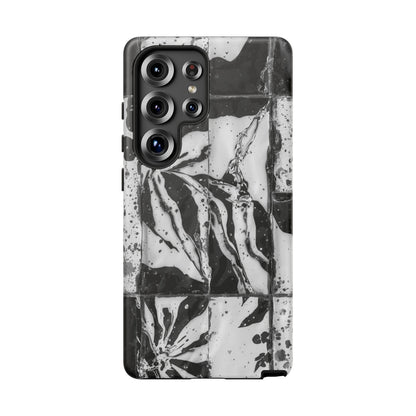 Monochrome Tile Floral Tough Phone Case