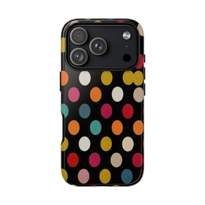 Polka Dot Tough Phone Case – Colorful Retro Dots on Black