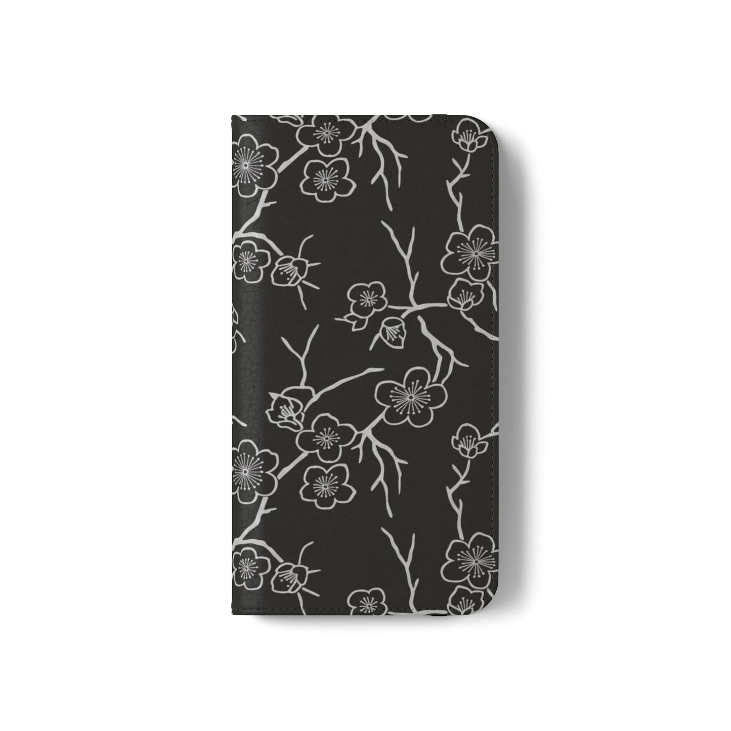 Black Cherry Blossom Flip Phone Case – Floral Wallet Flip Case with Card Slots