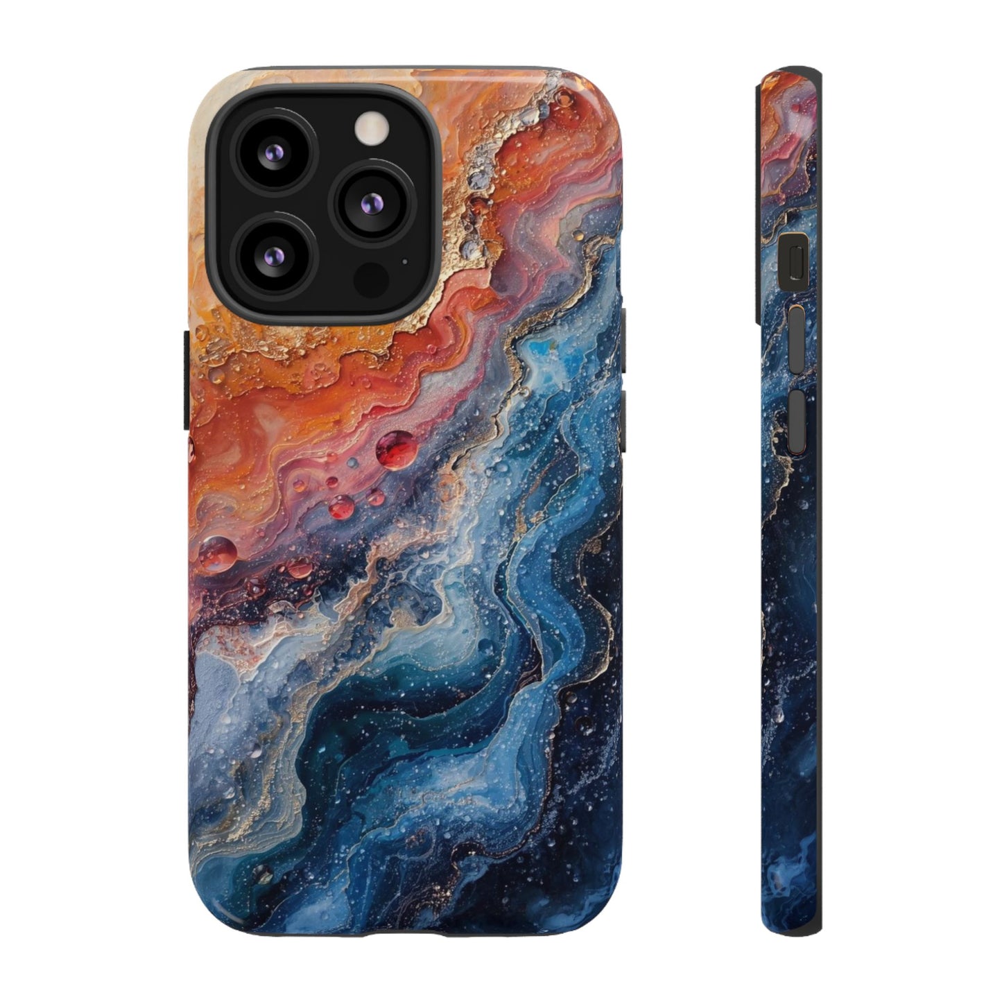 Marbled Galaxy Tough Phone Case — Abstract Blue & Coral Protective Cover