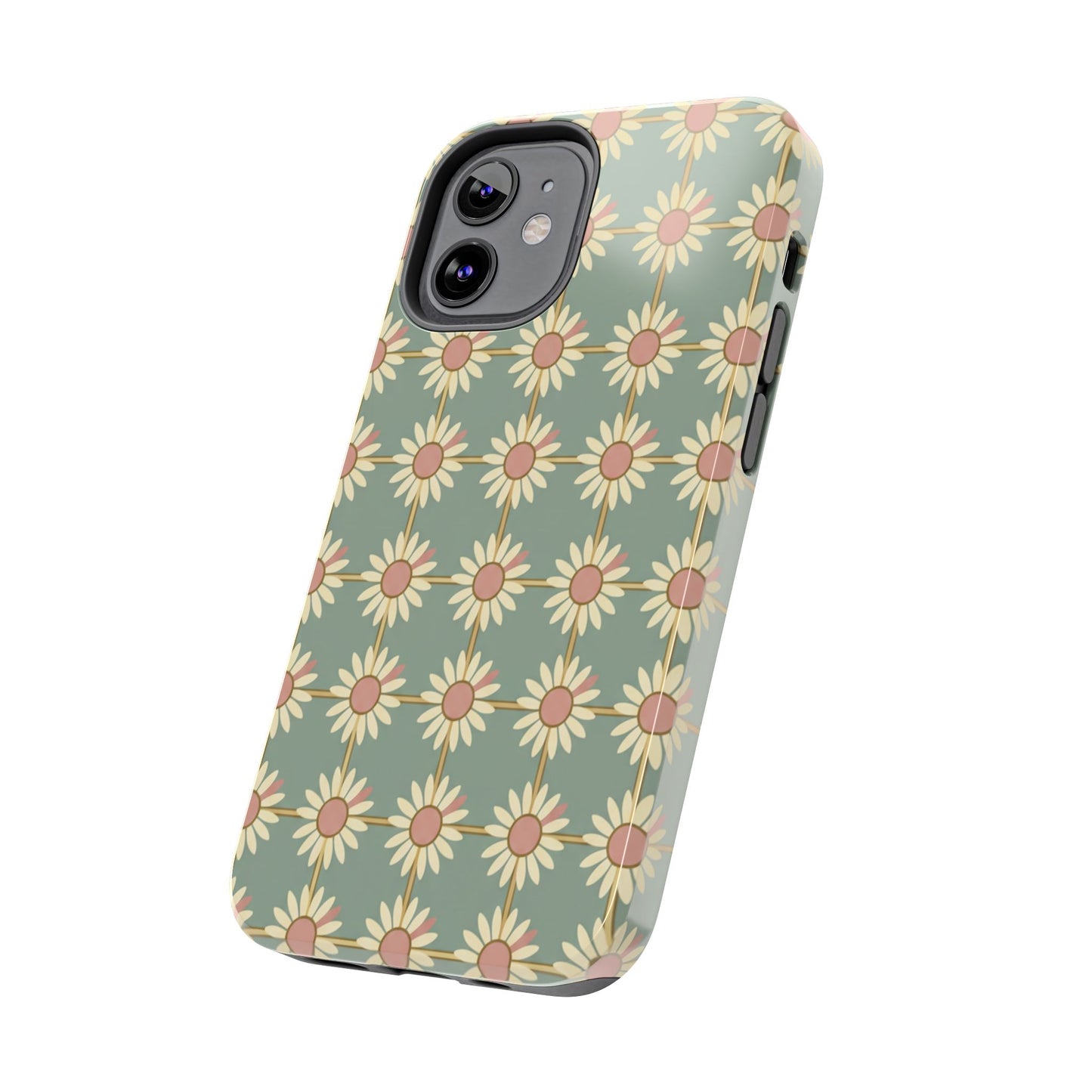 Daisy Pattern Tough Phone Case — Retro Floral Protective Cover