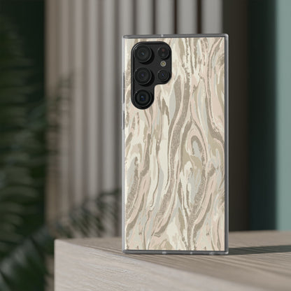 Neutral Marble Swirl Flexi Phone Case — Beige Abstract Protective Cover