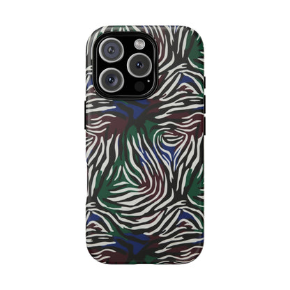Zebra Camo Tough Phone Case – Green & Blue Animal Print Protective Cover