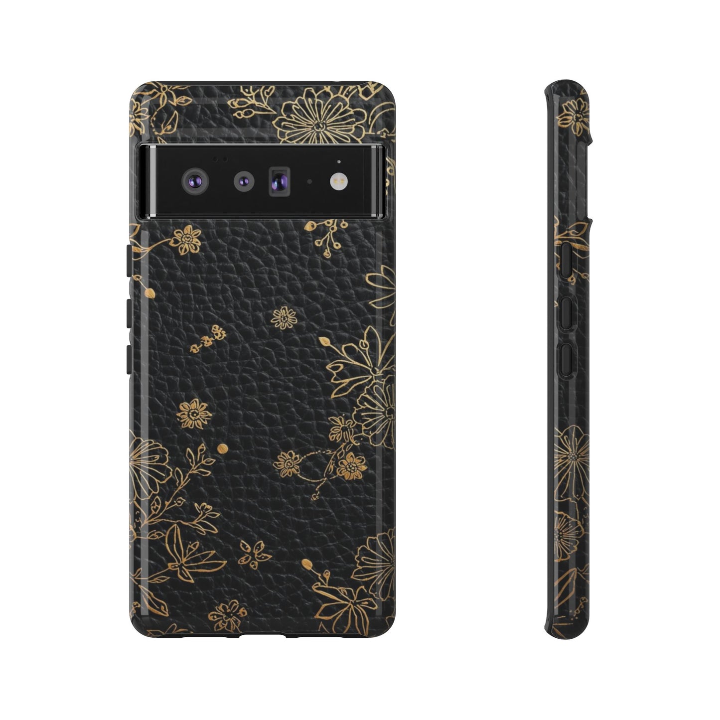 Floral Gold Foil Leather Texture Tough Phone Case
