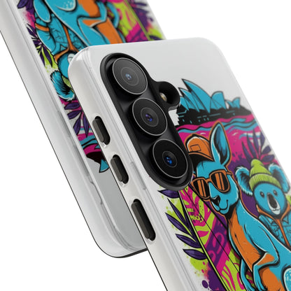 Kangaroo & Koala Surf Phone Case — Retro Neon Beach Art Tough Case