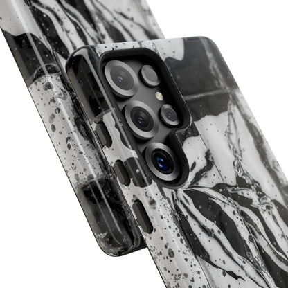 Monochrome Tile Floral Tough Phone Case