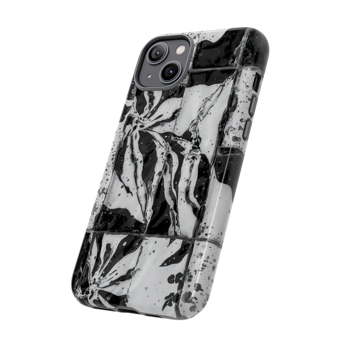 Monochrome Tile Floral Tough Phone Case