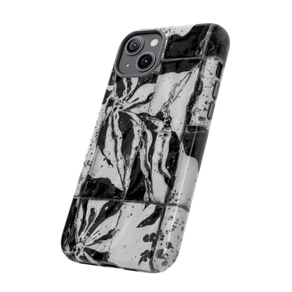 Monochrome Tile Floral Tough Phone Case