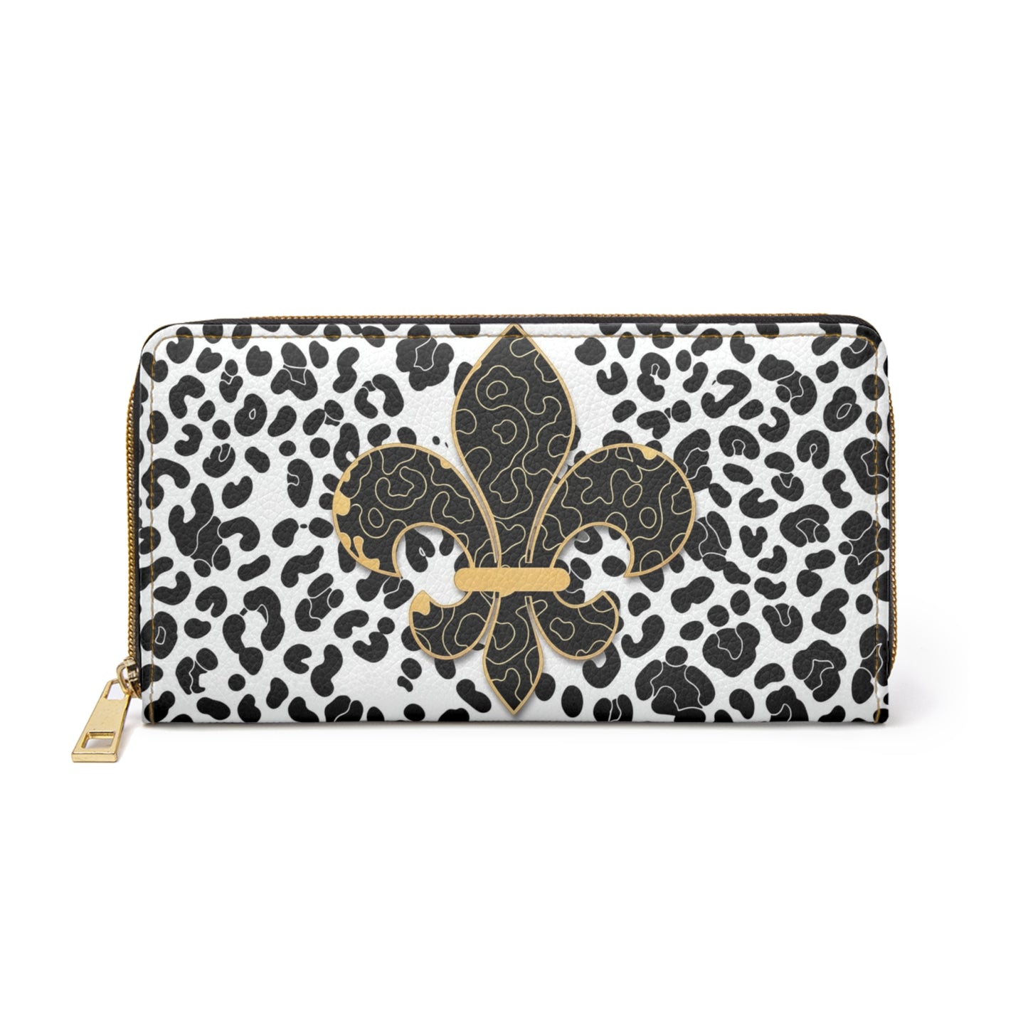 Fleur-de-Lis Leopard Zipper Wallet – Black & Gold Animal Print