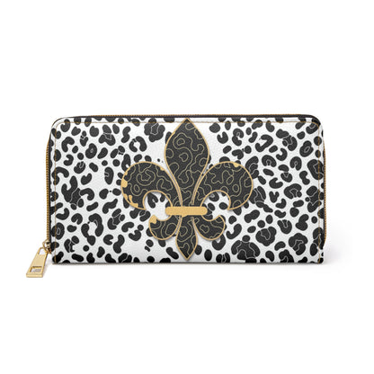 Fleur-de-Lis Leopard Zipper Wallet – Black & Gold Animal Print