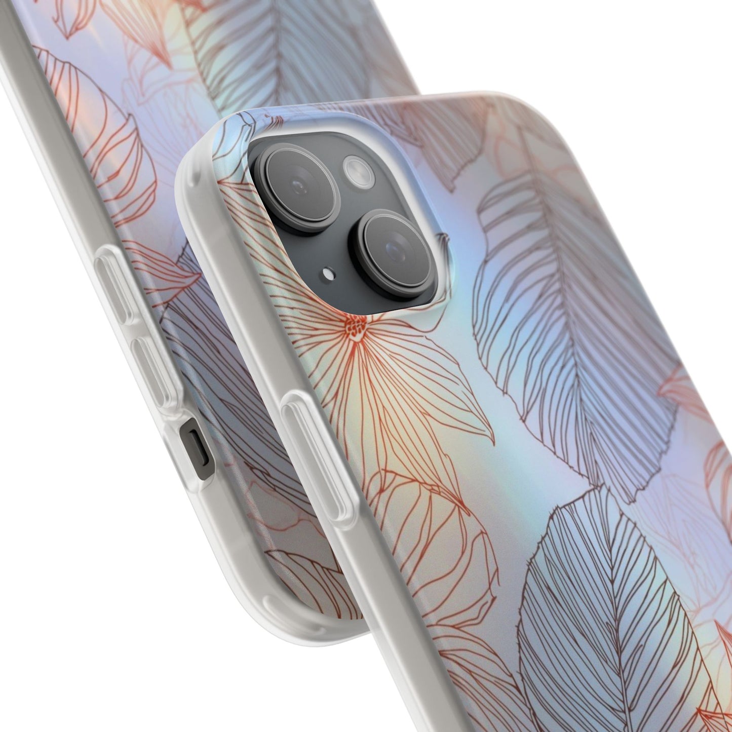 Floral Holographic Phone Case — Iridescent Leaves & Flowers Flexi Case