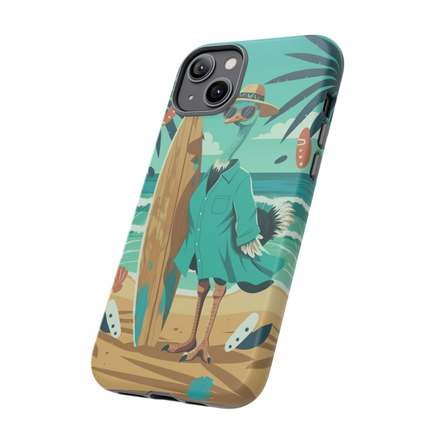Phone Case — Retro Dressed Seagull Surfing Beach Illustration