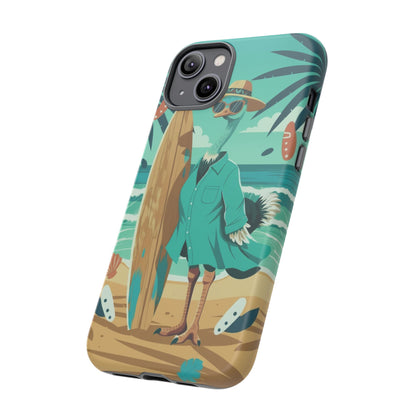 Phone Case — Retro Dressed Seagull Surfing Beach Illustration