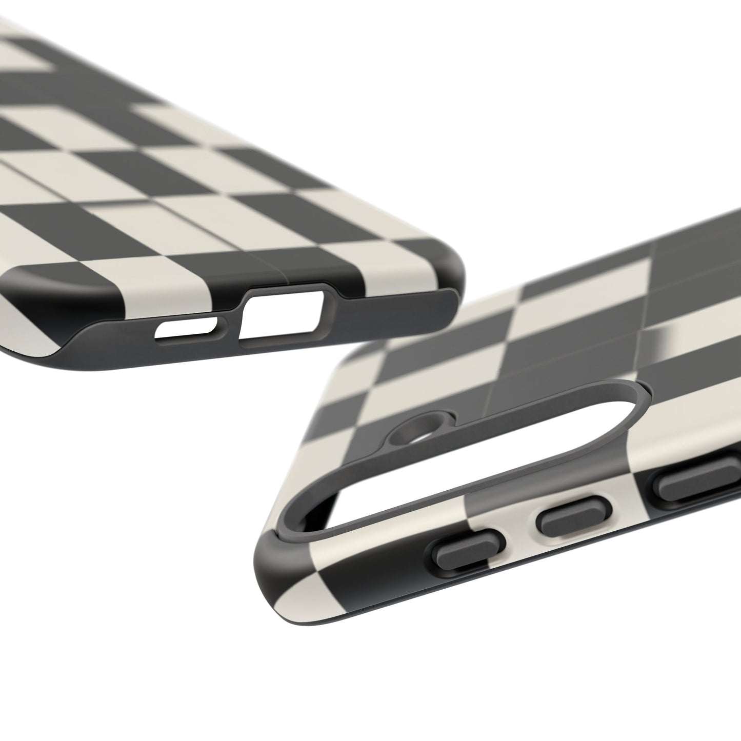 Checkerboard Tough Phone Case — Classic Black & Cream Grid Protective Cover