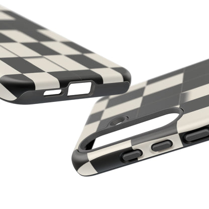 Checkerboard Tough Phone Case — Classic Black & Cream Grid Protective Cover