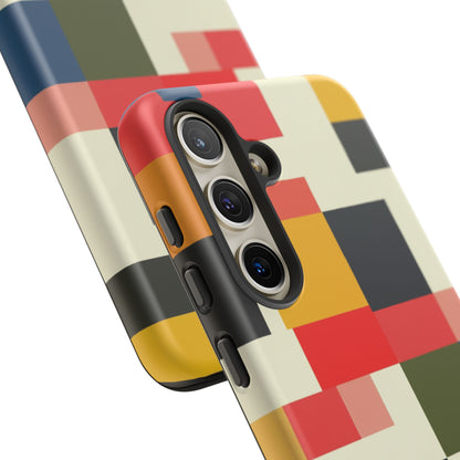 Abstract Color Block Tough Phone Case — Retro Geometric Protective Cover