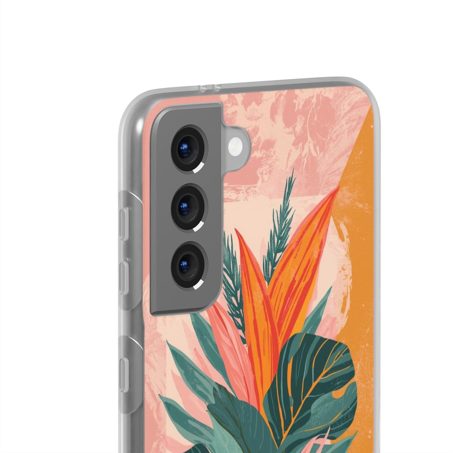 Tropical Botanical Phone Case — Pink & Orange Floral Flexi Case