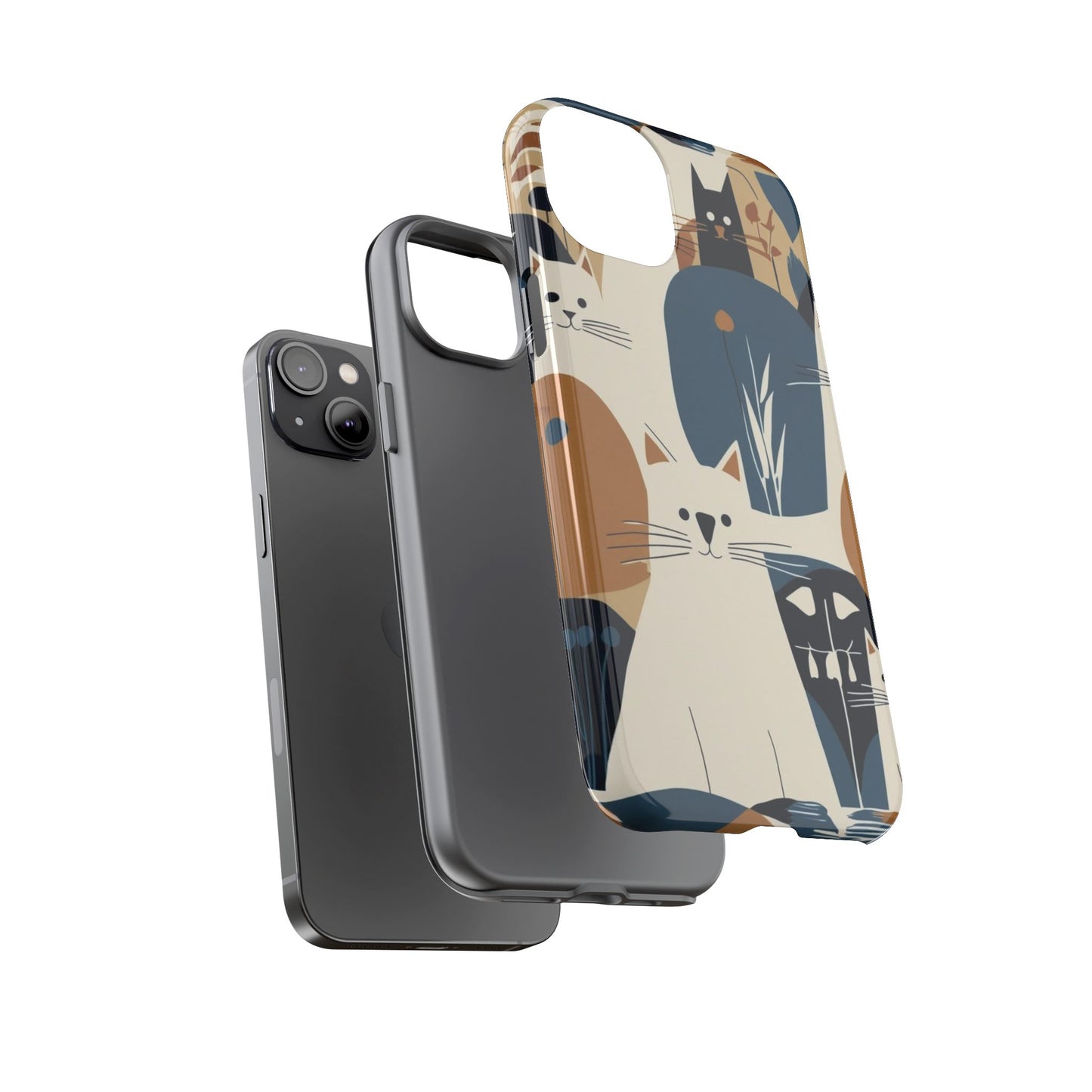 Cat Pattern Phone Case – Retro Abstract Cats Protective iPhone Cover