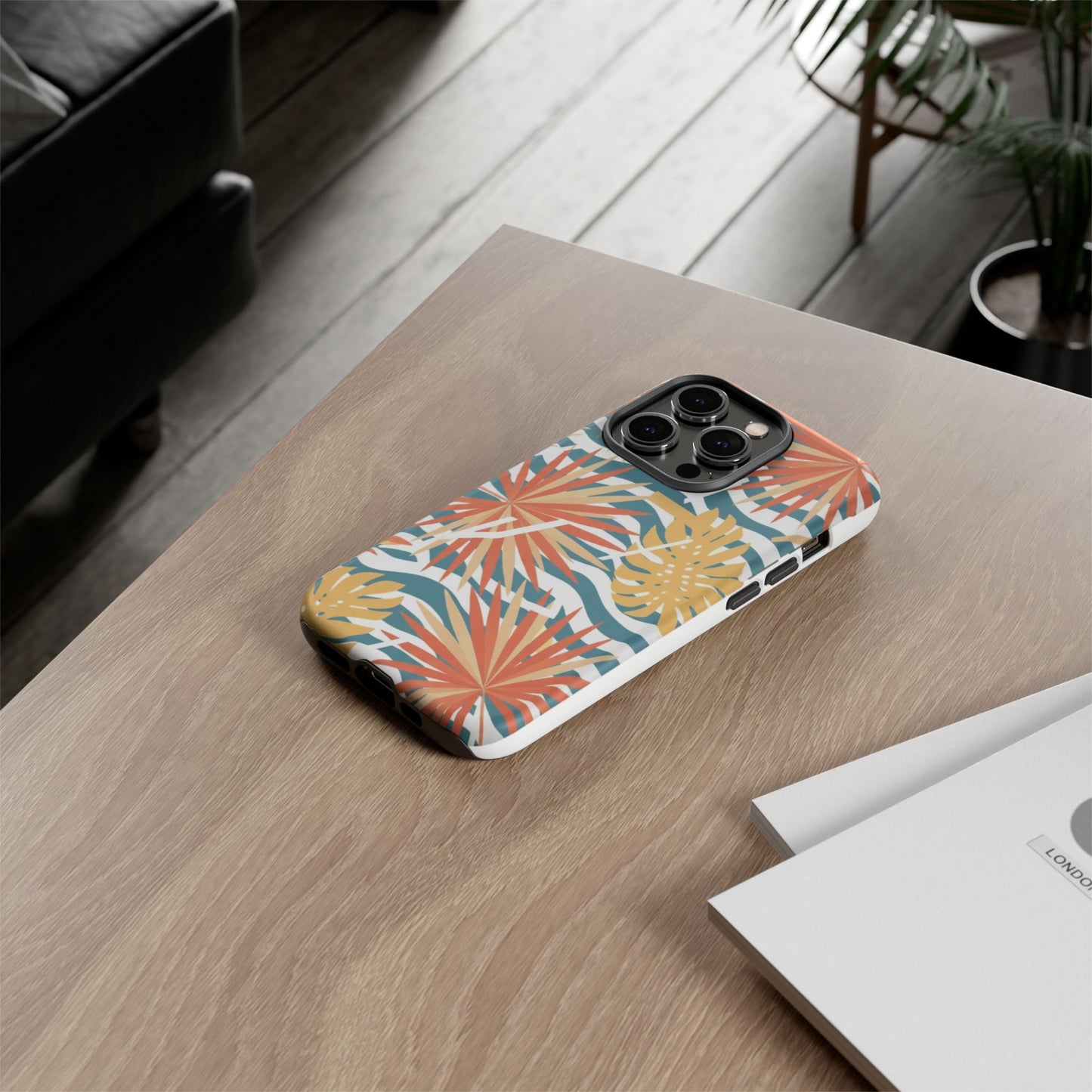 Tropical Palm Tough Phone Case – Retro Wave Floral Protective Cover