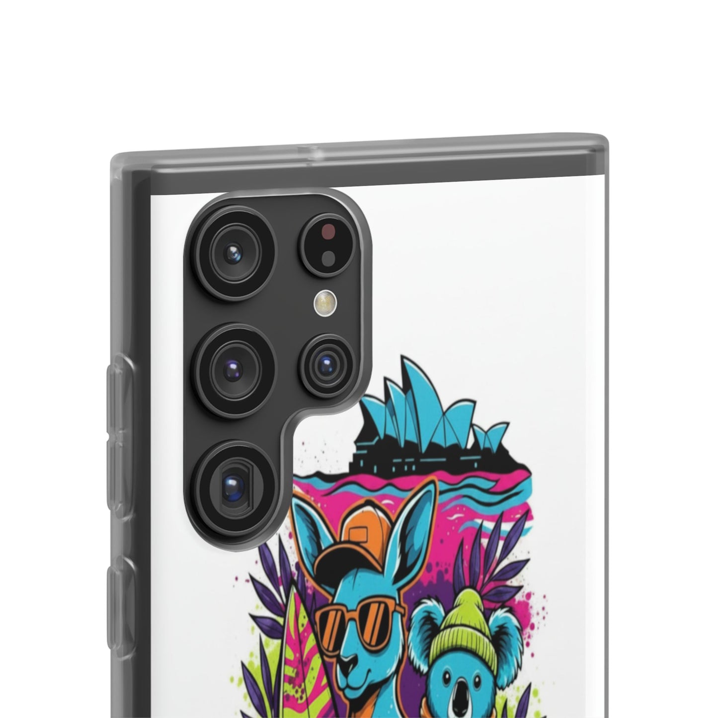 Kangaroo & Koala Surf Phone Case — Neon Aussie Beach Vibes Flexible Case