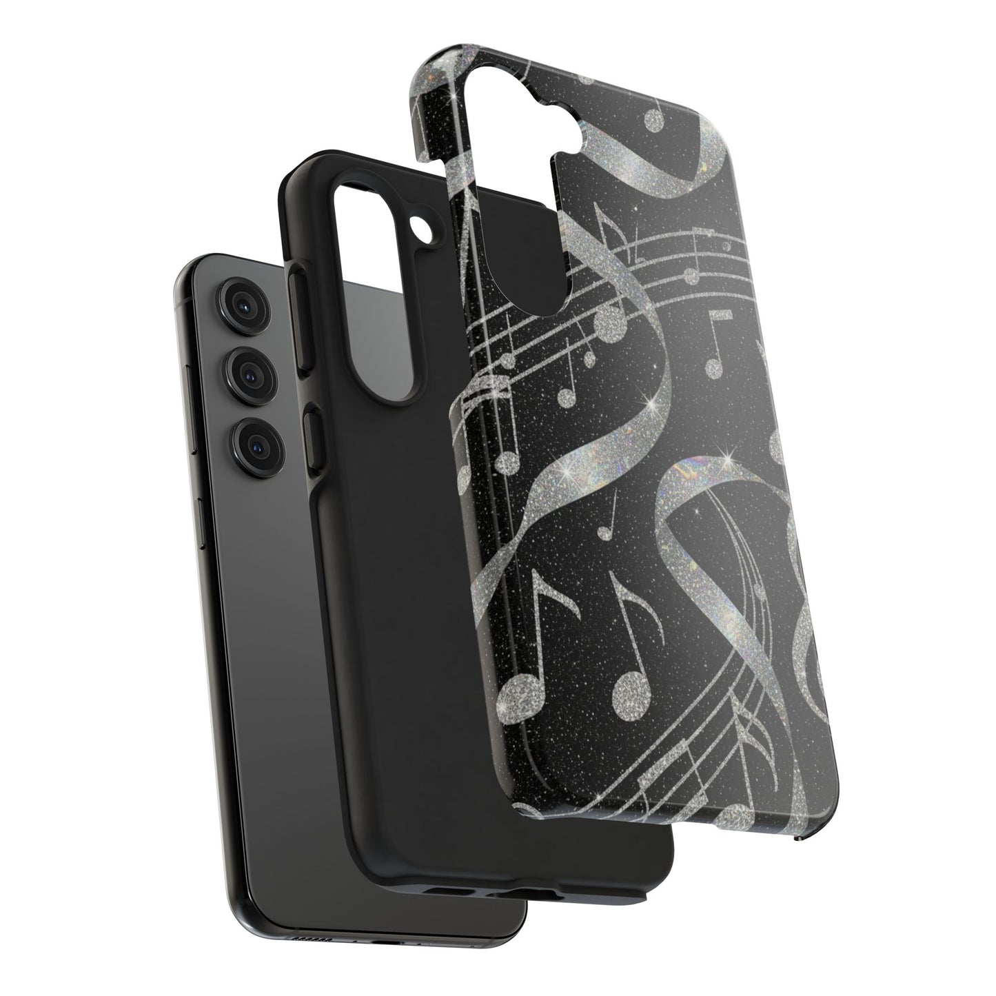 Musical Notes Tough Phone Case – Glitter Black Musician Phone Cover